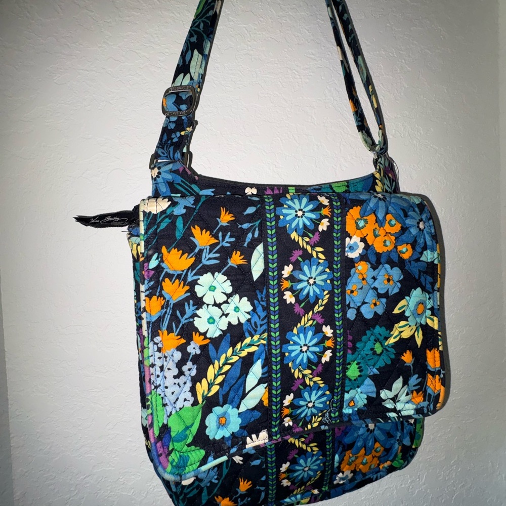 Vera Bradley Navy Floral Quilted Crossbody with Orange & Blue Blooms